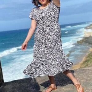 Elegant Black and White Floral Dress